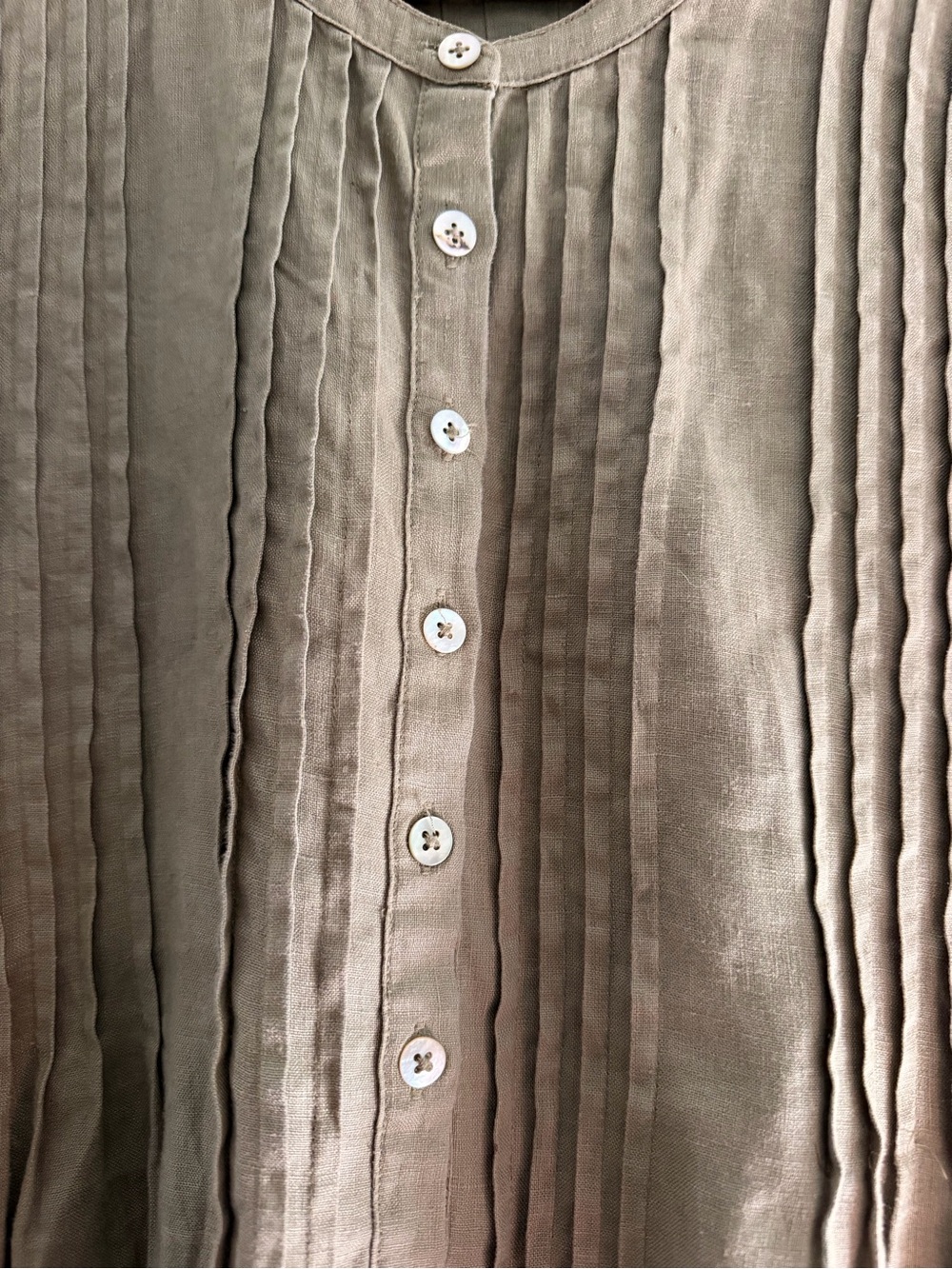 Quince Olive Green 100% Linen Pintuck Midi Dress - Picture 2 of 5